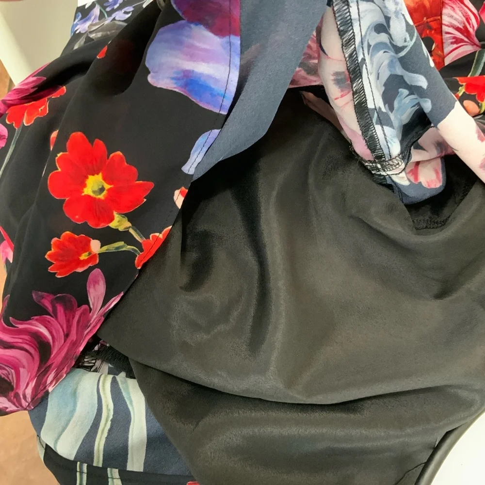 J. Crew Sz‎ 0 Midnight Dutch Floral Tie-Neck Long Sleeve Midi Dress Feminine